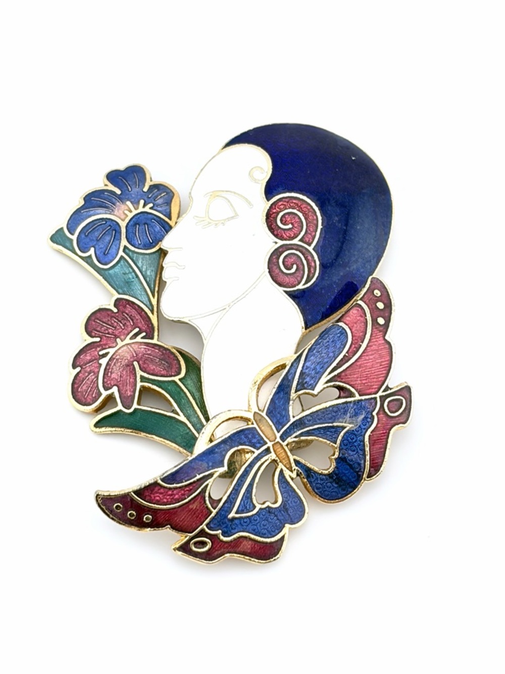 Susan Caplan Art Nouveau Style Enamel Brooch 1980’s Unisex